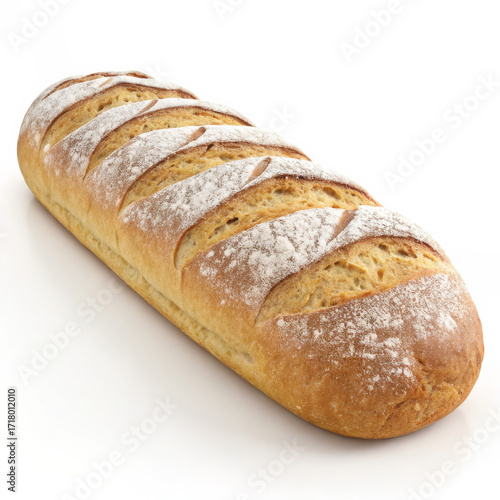 Freshly Baked Long Bread Loaf on White Background