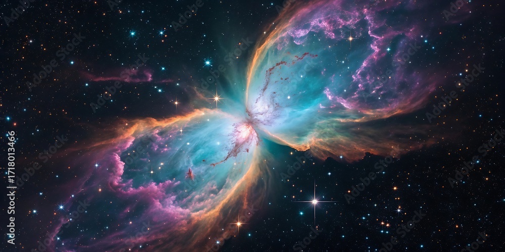 Fototapeta premium NG C6302 Butterfly Nebula with colorful gas and distant stars in the universe space galaxy