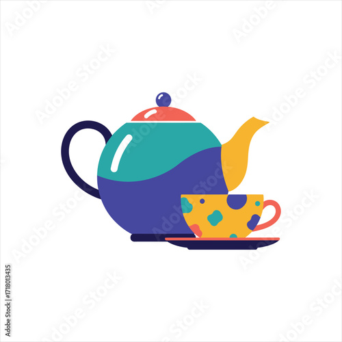 Colorful Teapot and Teacup Illustration