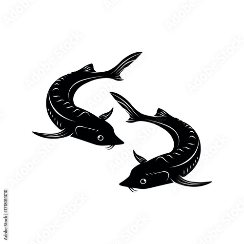 Vector Sturgeon Fish Silhouette - Aquatic Animal Icon for Fishing and Seafood Industry