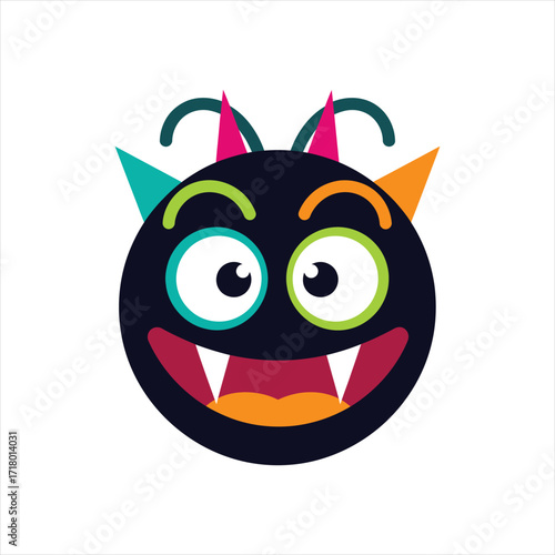 A colorful and goofy cartoon monster face character illustration
