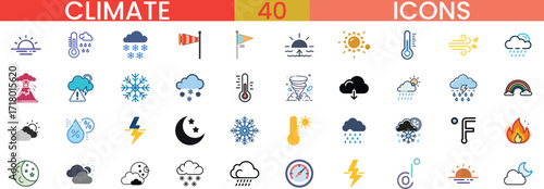 Collection of weather climate icons set for meteorology forecasting weather forecast vector