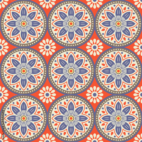 Colorful vector set of ornamental floral motifs in circular and diamond shapes, folk style flowers