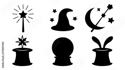 Collection of mystical magic and fantasy themed vector silhouettes for design projects