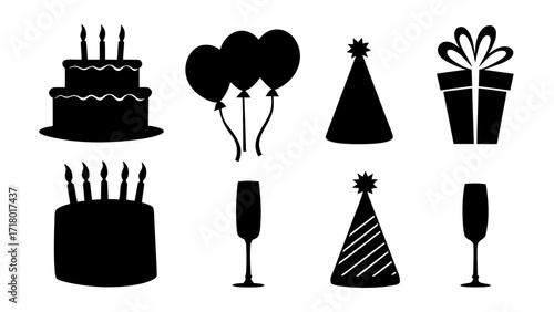 Birthday Party Icons Cake, Balloons, Gifts & More