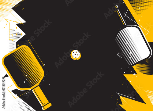 Pickleball paddle and ball on abstract background. The sports concept
