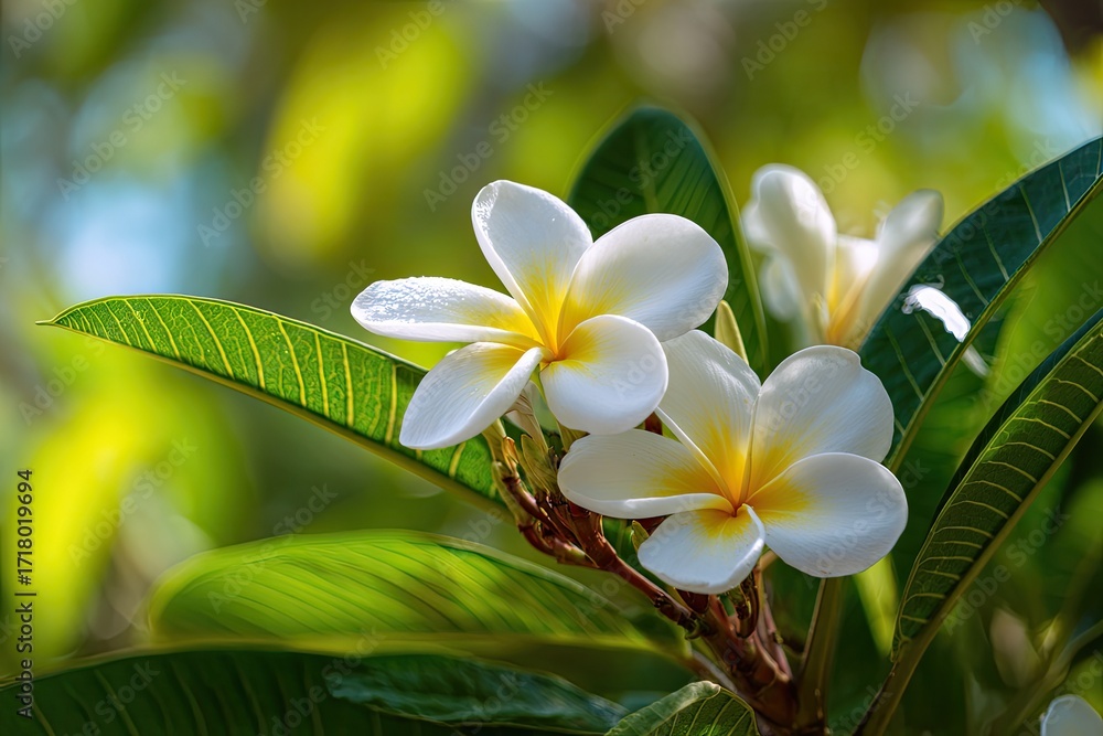 Obraz premium Close-up of three plumeria flowers