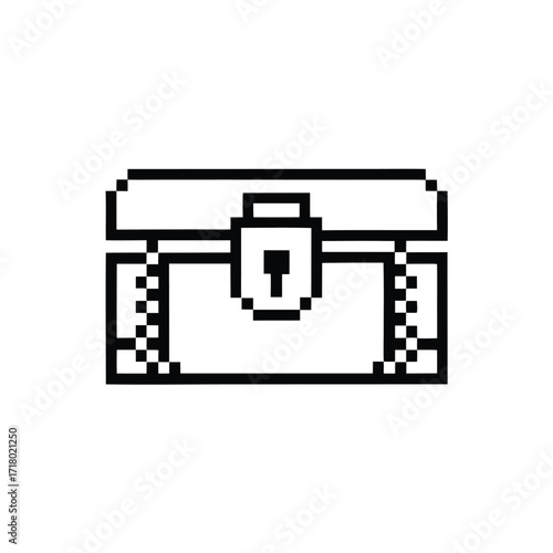 Isolated Pixel Art Chest Icon on White Background with Bold Black Outlines