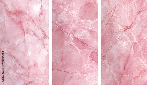 Three vertical panels of pale pink marble.  Detailed veining patterns