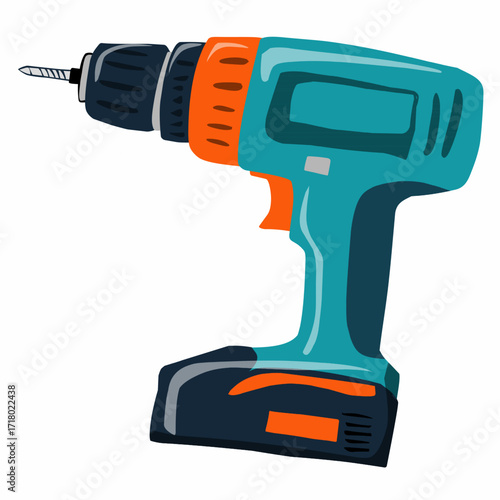 Modern Handdrawn Cordless Drill with Battery Pack Illustration