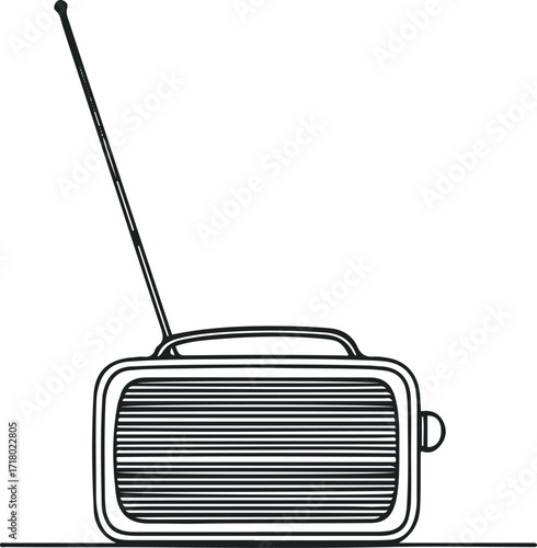 Minimal black line art of small radio with antenna 2