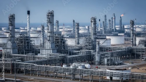 Wallpaper Mural Refinery Structures Pumping Gas and Oil with Flames in Industrial Area Torontodigital.ca