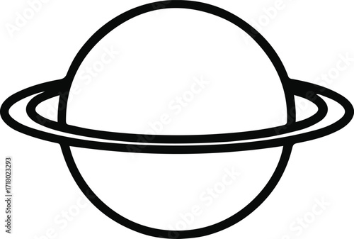 Minimal black outline of planet with rings, Saturn style 2