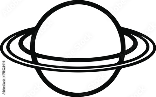 Minimal black outline of planet with rings, Saturn style 3