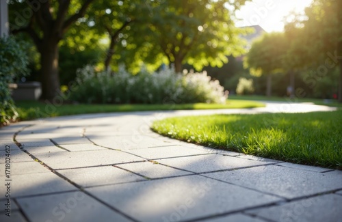 Wallpaper Mural A paved walkway curves through a lush green park bathed in warm sunlight Torontodigital.ca