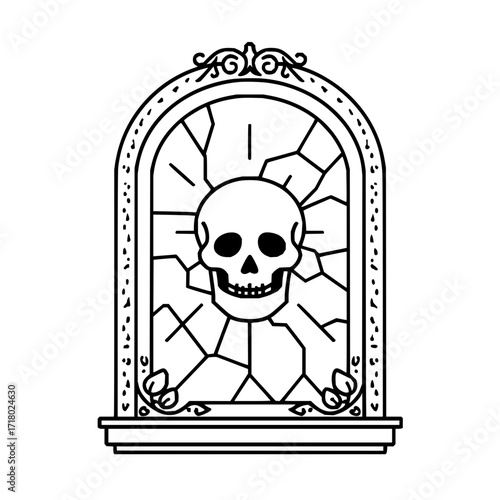 Skull stained glass window vector illustration gothic halloween spooky tattoo design clip art drawing isolated