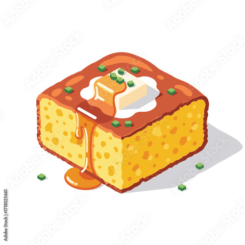 Buttered corn bread with melting butter and drizzle on top  