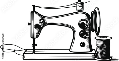 Minimal line art of sewing machine with thread roll 2