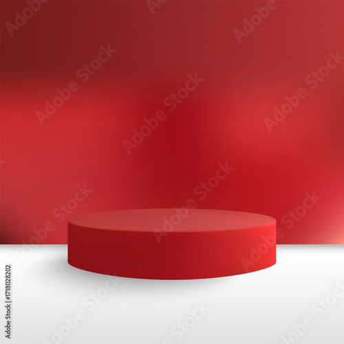 Red Matte cylindrical podium for product display, 3D render. Eps 10