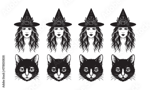 Cute girl holding a cat illustration bundle