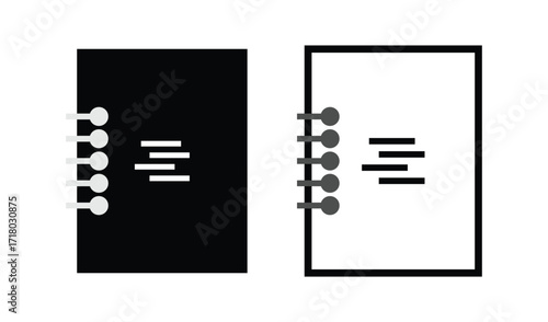 Minimalist black and white icon of a spiral notebook or planner