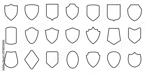 Shield frames set. Protect signs. Outline frame icons. Security symbol. Warrior safety elements