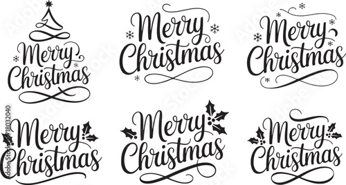 Festive merry christmas typography design with holiday colors