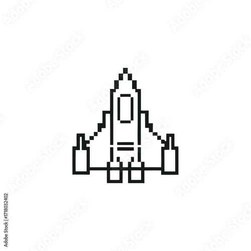 Minimal Pixel Art Spaceship on White Background Isolated