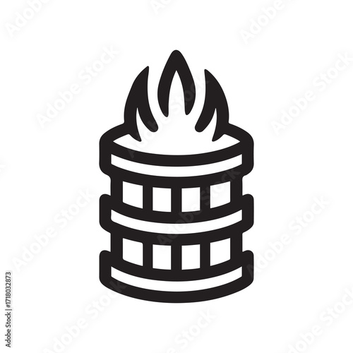 Burning Barrel Minimalist Icon Design With Flames Isolated Art