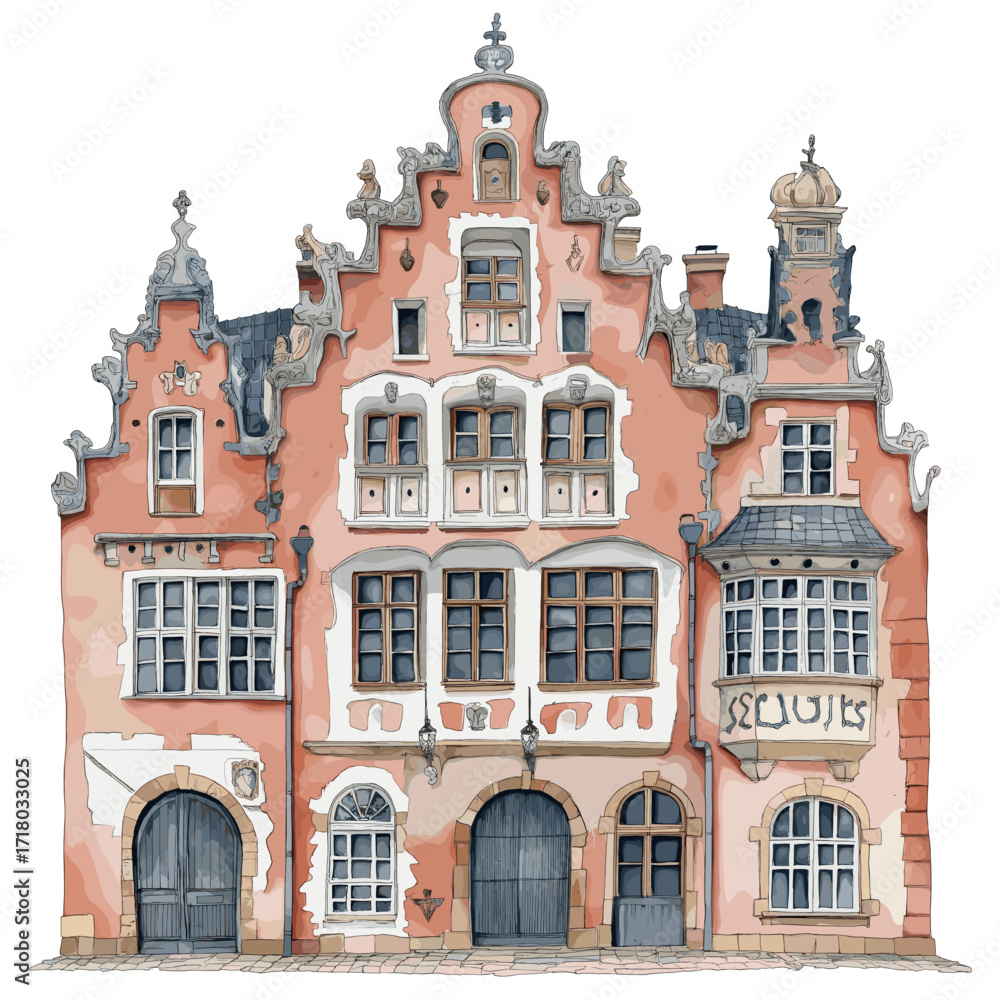 Fototapeta premium House of the Blackheads. House of the Blackheads watercolor vector illustration