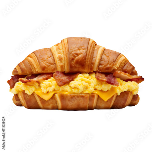 Savory bacon egg cheese croissant isolated on transparent background