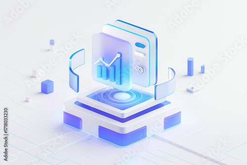 Wallpaper Mural Futuristic digital interface displaying financial data and growth charts on a glowing platform Torontodigital.ca