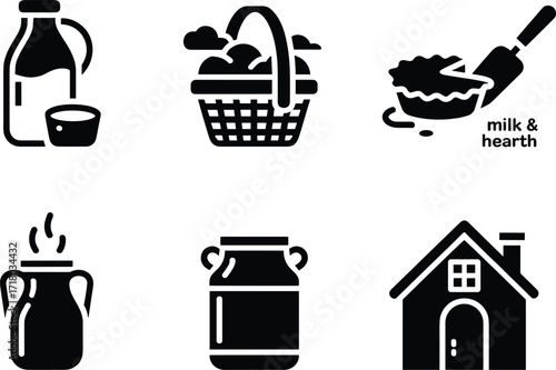 Wallpaper Mural Dairy Farm and Food Icons Milk Basket Pie Jar House vector illustration Torontodigital.ca