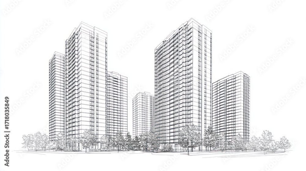 Fototapeta premium Architectural drawing high rise buildings
