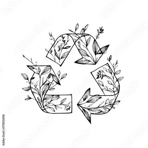 Floral recycle symbol vector art design for eco friendly environment sustainable living and nature conservation theme