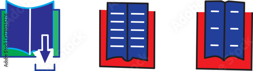 Book line icon set. Set of 24 outline icons related to the book. Library book symbol. Open and close textbook
