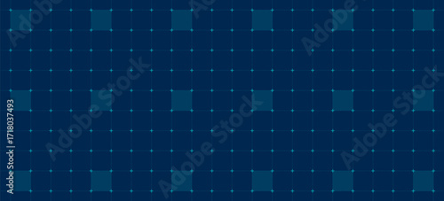 Digital grid and particle mesh, square grid background, texture of square graph paper with lines, crosses and squares on dark blue background, grid line blueprint paper sheet