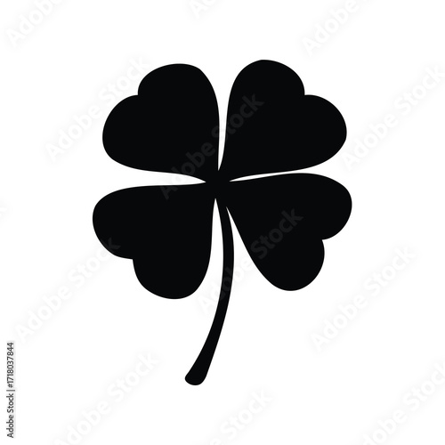 Lucky four leaf clover silhouette, a symbol of Irish St. Patrick's Day