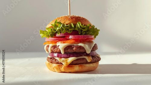 Delicious Double Decker Burger with Fresh Toppings