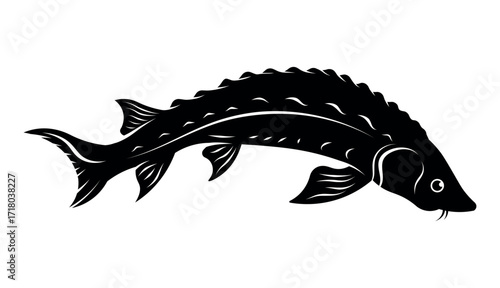 Sturgeon Fish Vector Logo - Minimal Silhouette Icon for Seafood, Fishing, and Marine Design