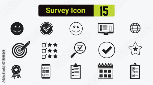 Web Icon for Survey Line Style is selected. Linear Icons for feedback collection: inquiry, opinion, satisfaction, research, review, task, poll, response, and more. Stroke Editability