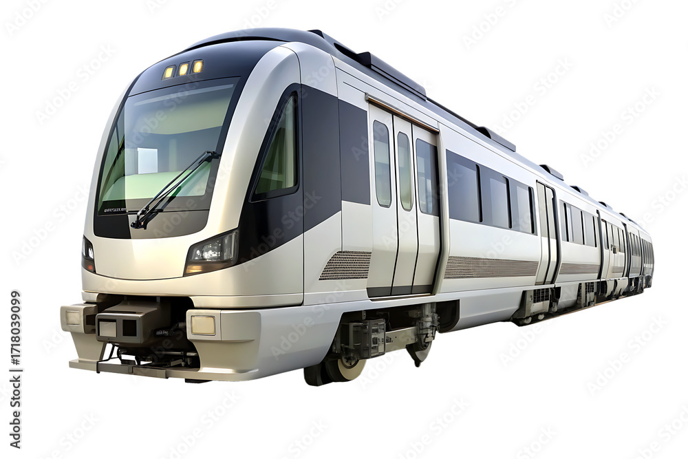 Fototapeta premium Train with a white and black color scheme on white background ,PNG. AI Generated