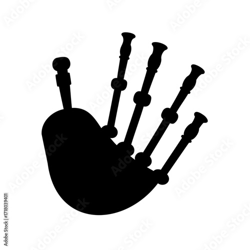 Silhouette of Scottish Bagpipes, a traditional wind instrument, musical heritage