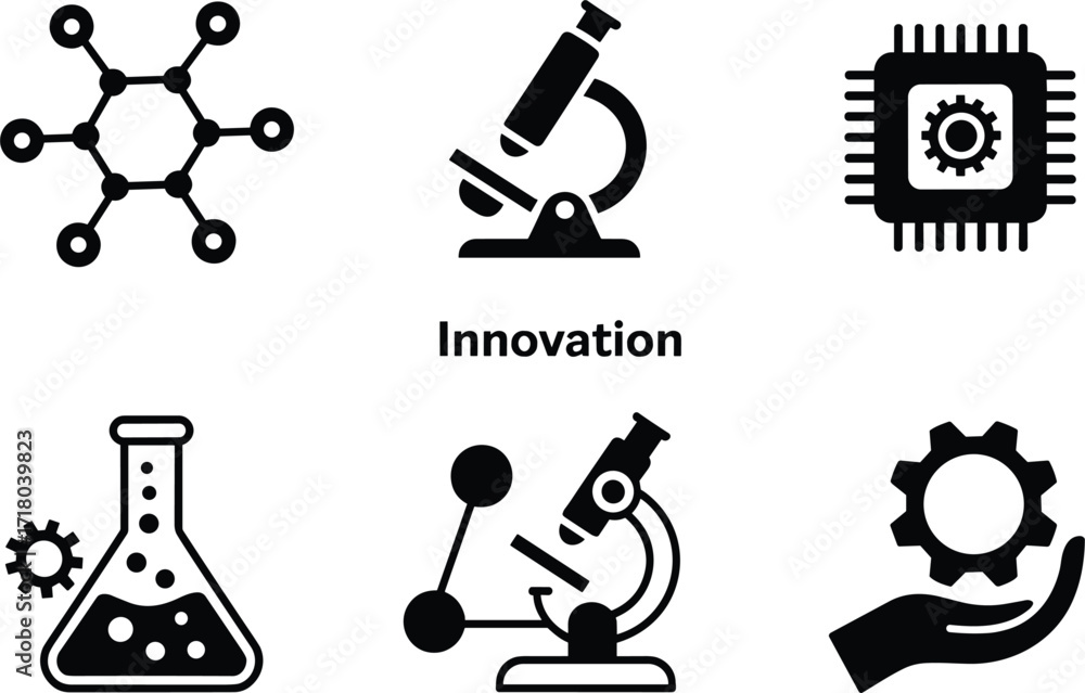 Obraz premium Science and Technology Icons Molecular Structure Microscope Processor innovation research