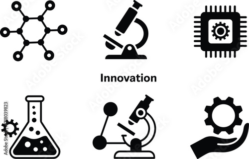 Science and Technology Icons Molecular Structure Microscope Processor innovation research