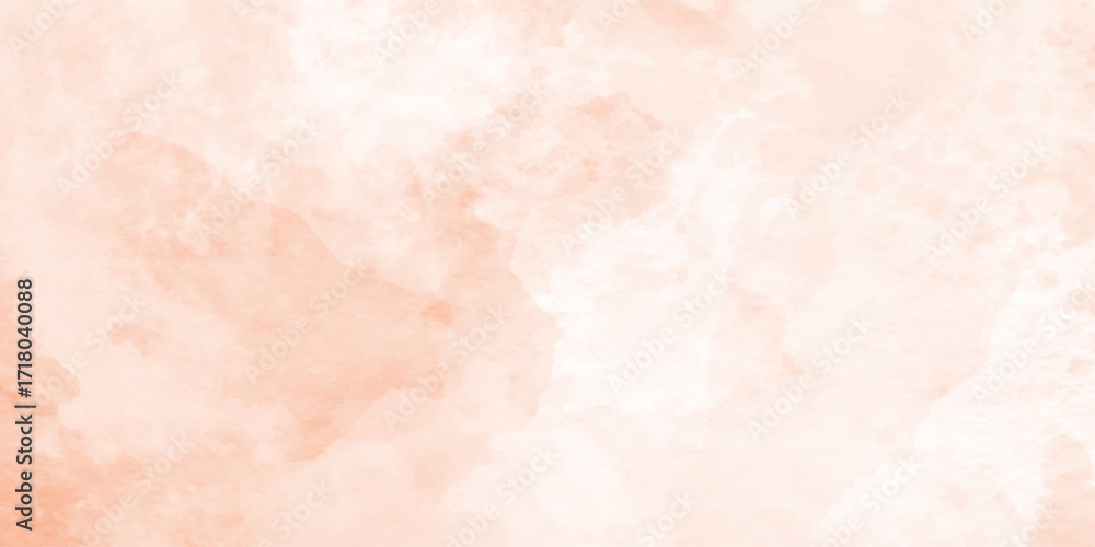 Fototapeta premium Abstract bright orange watercolor splash with soft edges blending into white background, abstract uniform filled color universal simple background, soft textured on wet white paper orange watercolor
