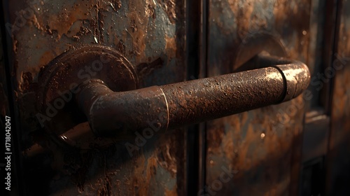 Rusty Horizontal Door Handle with Water Droplets