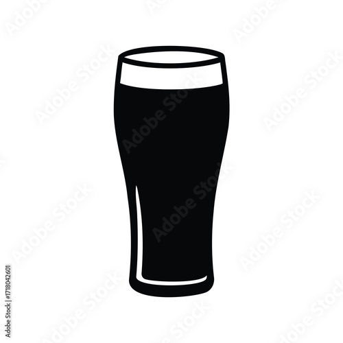 Stylized black silhouette of a full beer glass on white background