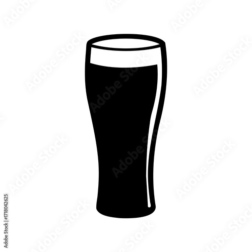 Black silhouette of a glass of beer against a white background