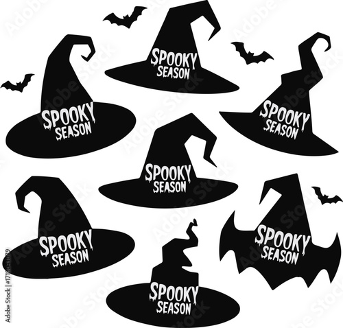 Happy Halloween silhouette icon set vector art and illustration.